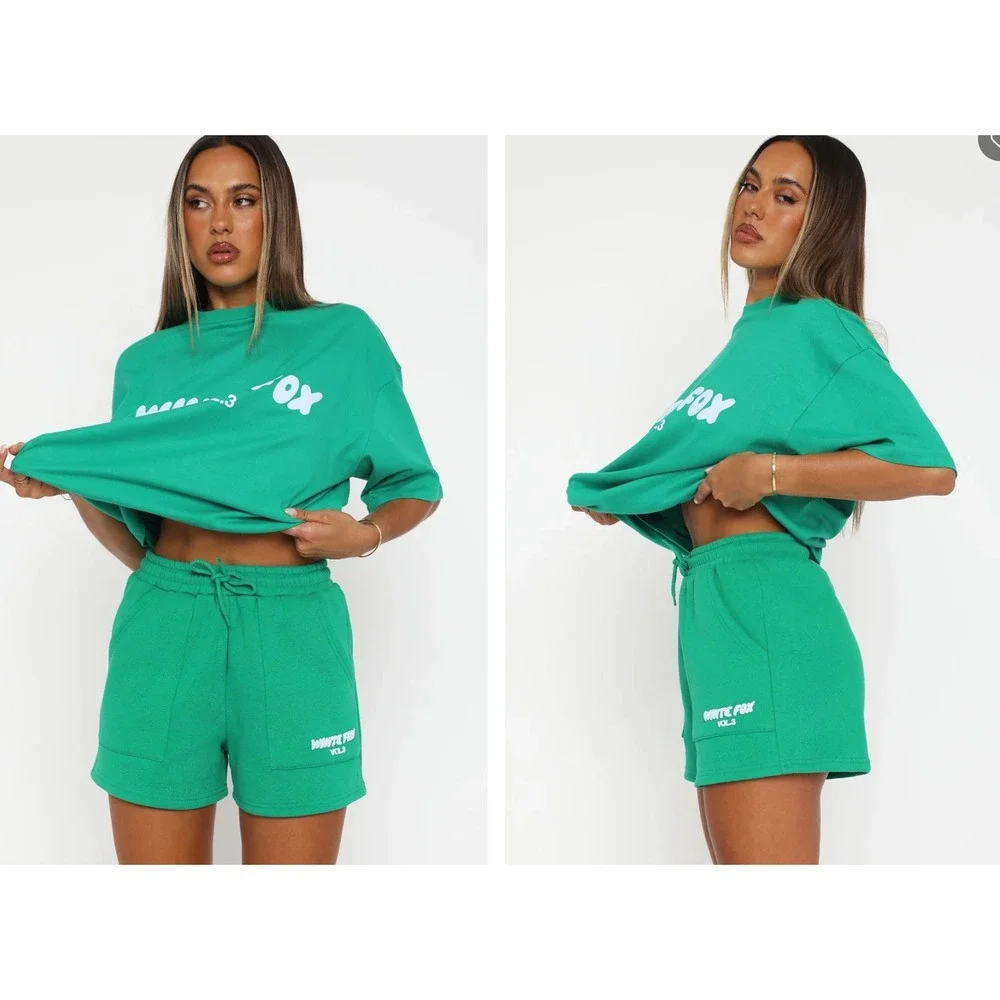 White Fox Boutique Offstage Lounge Set Amazon Green Hoodie and Shorts S/M NWT - Picture 5 of 6